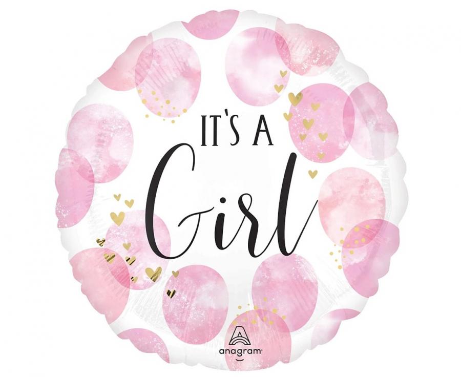 Μπαλόνι Foil 18" Στρόγγυλο It's a Girl Baby Pink Watercolor