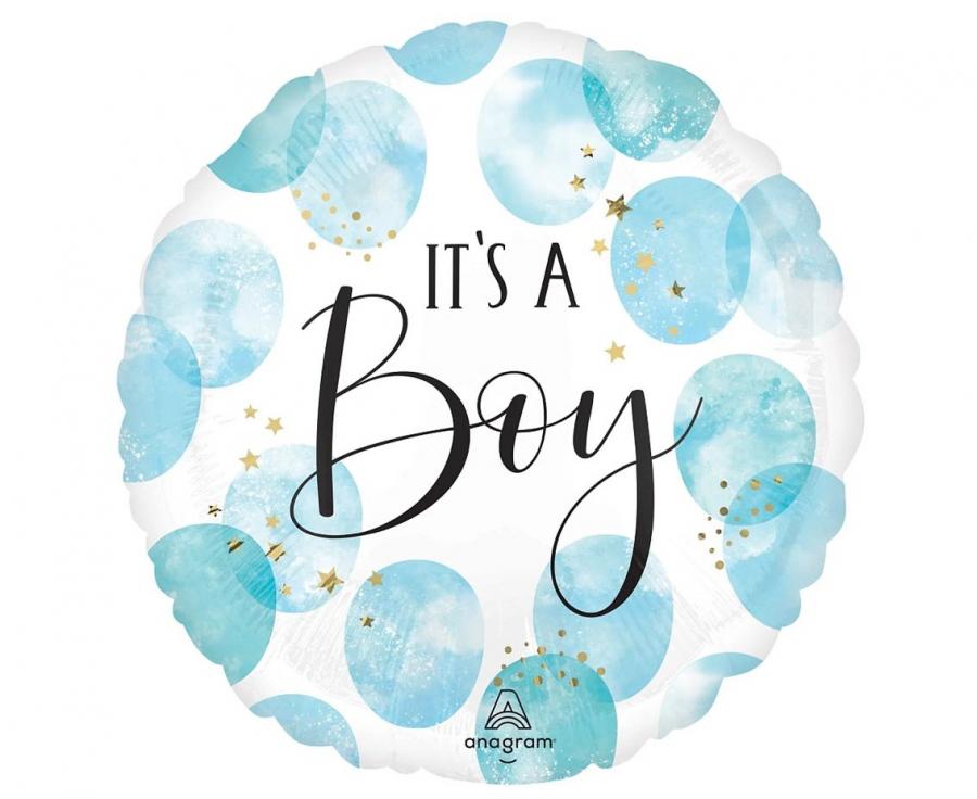 Μπαλόνι Foil 18"/45εκ. Στρόγγυλο It's a Boy με σχέδιο ακουαρέλα