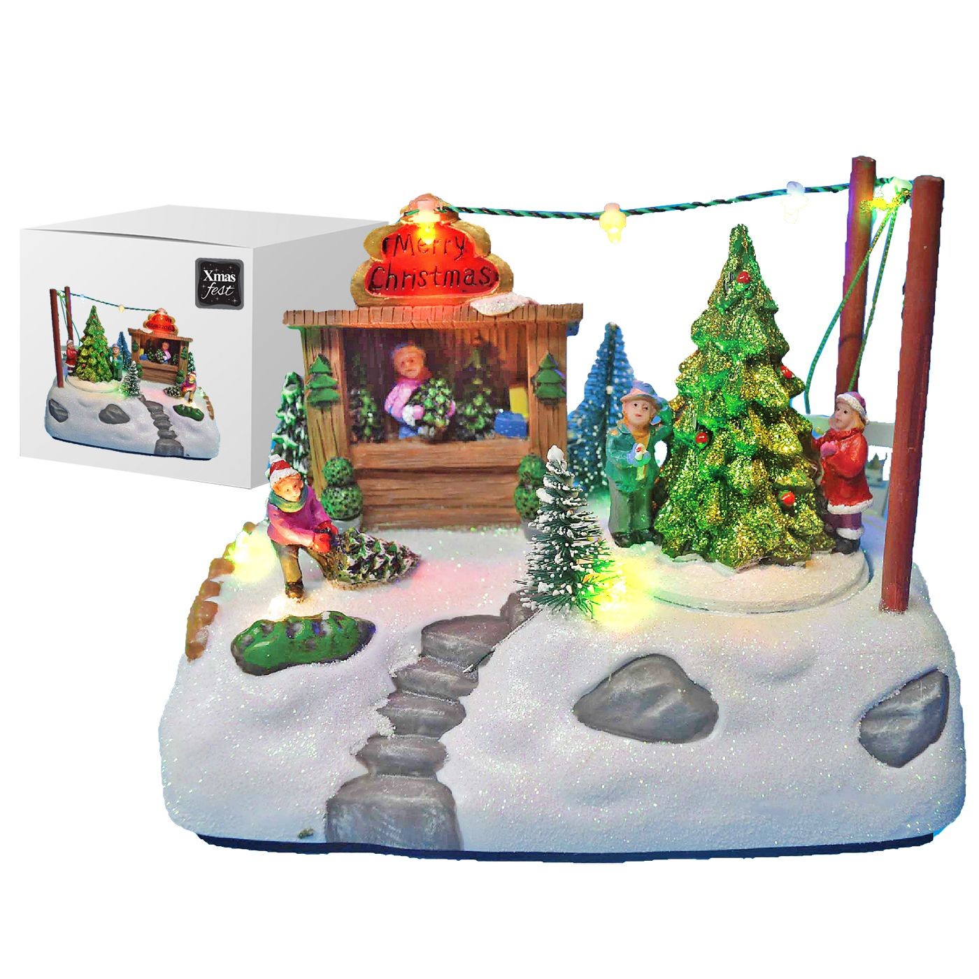 Χωριό Xmas με Κιόσκι & Δέντρα 18x12x11cm