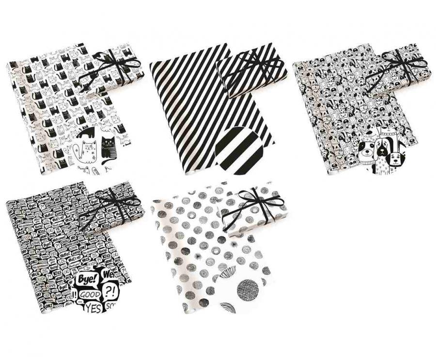 Χαρτί Περιτυλίγματος 70x200 εκ Ασπρόμαυρα Σχέδια