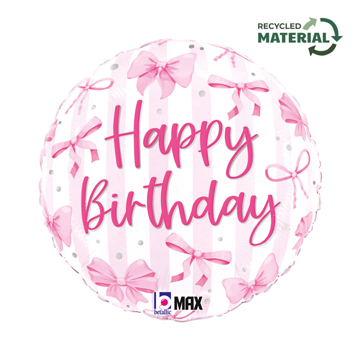 Μπαλόνι Foil 45εκ. Happy Birthday με Ροζ Φιόγκους