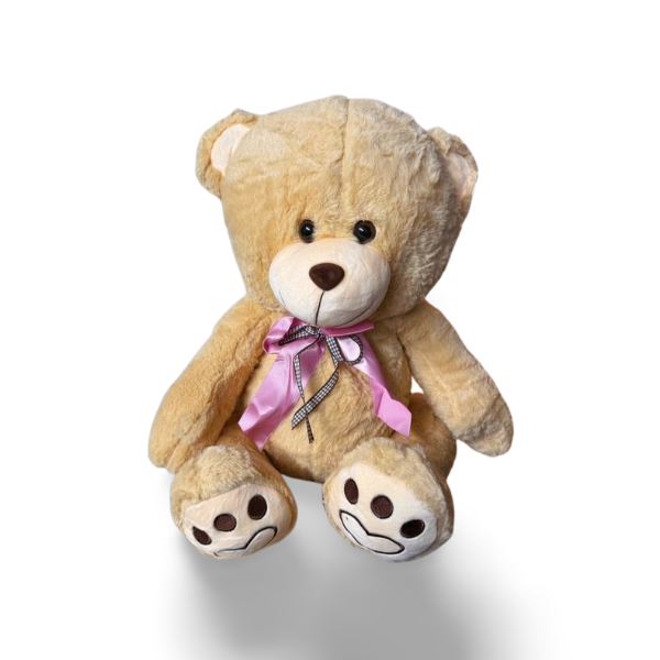 Λούτρινο Αρκουδάκι Μπεζ με Ροζ Φιόγκο (50 εκ.)